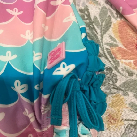 SZ 6-12 Months RuffleButts Long Sleeve One Piece Rash Guard Swimsuit Mermaid - Picture 2 of 8